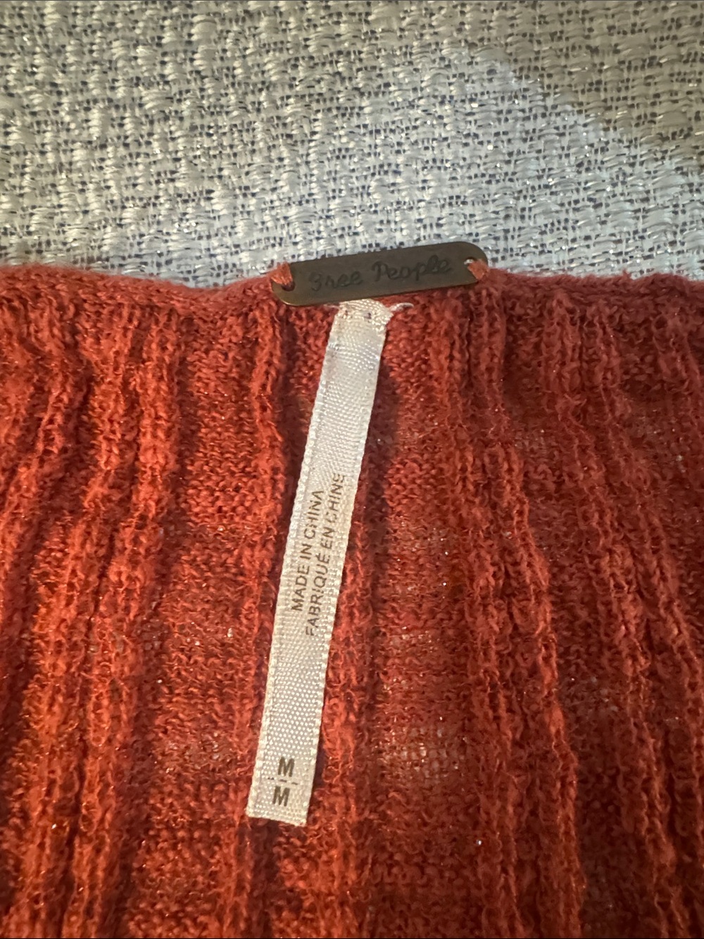 Free People Ribbed Thermal Henley Tunic Top Rust Long Sleeve Boho - Picture 2 of 4